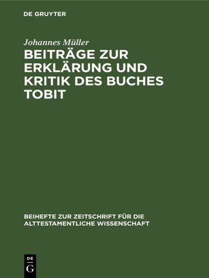 cover image of Beiträge zur Erklärung und Kritik des Buches Tobit